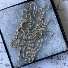 Carica l'immagine nel visualizzatore di Gallery, Georgian Sterling Silver Muff Chain With Threaded Screw Swivel Clip. Antique 40" Long Guard Chain Necklace. Antique Silver Sautoir Necklace