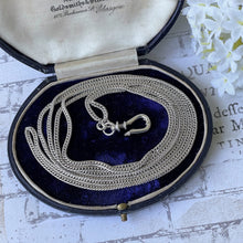 Carica l'immagine nel visualizzatore di Gallery, Georgian Sterling Silver Muff Chain With Threaded Screw Swivel Clip. Antique 40" Long Guard Chain Necklace. Antique Silver Sautoir Necklace