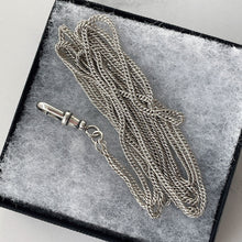 Carica l'immagine nel visualizzatore di Gallery, Victorian Silver 55” Long Guard Chain Necklace With Swivel Clip. Antique Sterling Silver Curb Chain Sautoir Necklace. Victorian Muff Chain