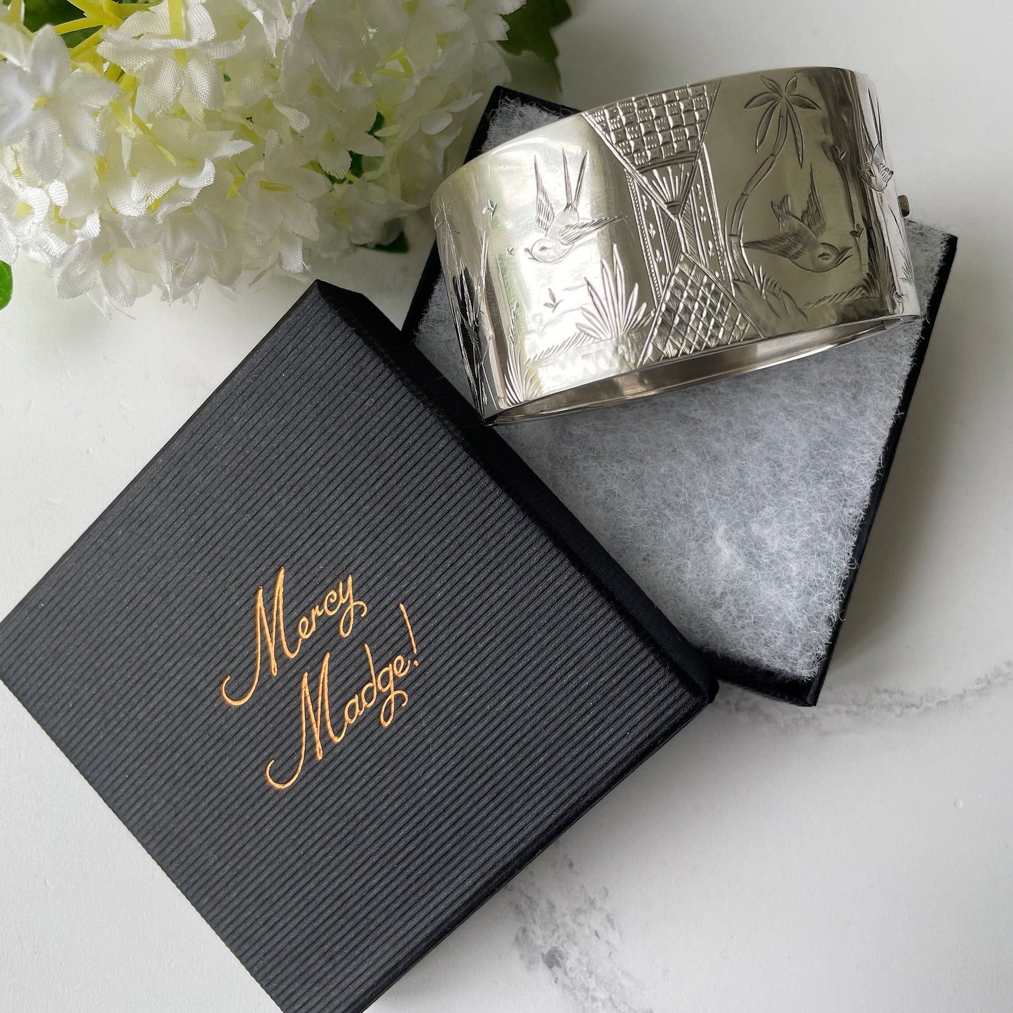 Victorian Aesthetic Engraved Silver Wide Cuff Bracelet, 1882 Hallmarks. Antique Hinged Sterling Silver Bangle, Engraved Swallows & Cranes