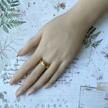 Lade das Bild in den Galerie-Viewer, Antique 18ct Gold Diamond & Sapphire Gypsy Ring, Chester 1905. Edwardian Star Set 3-Stone Trilogy Ring. Antique Yellow Gold Dome Band Ring.