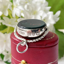 Carica l'immagine nel visualizzatore di Gallery, Antique 1889 Silver Scottish Hardstone Spinner Pendant Fob. Victorian Bloodstone & Carnelian Pocket Watch Chain Fob/Necklace Pendant.