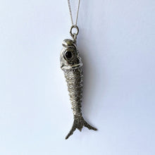 Carica l'immagine nel visualizzatore di Gallery, Antique Victorian Silver & Ruby Articulated Fish Pendant. Aesthetic Era Jewelled Fish Pendant/Watch Fob. Large Silver Novelty Fob Pendant