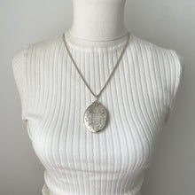 Carica l'immagine nel visualizzatore di Gallery, Vintage Sterling Silver Huge Statement Oval Locket Pendant Necklace, 1976 Hallmarks. Ornate Art Nouveau Style Floral Engraved Locket & Chain
