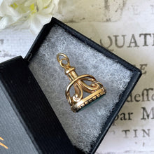 Carica l'immagine nel visualizzatore di Gallery, Vintage 9ct Gold & Chrysoprase Victorian Revival Pendant. Scottish Green Chalcedony Fob Seal Pendant. Gold Charm Pendant, 1962 Hallmarks
