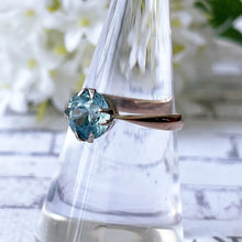 Carica l'immagine nel visualizzatore di Gallery, Antique Blue Zircon Solitaire 9ct Gold Ring. Edwardian/Art Deco 1.50ct Single Stone Engagement Ring. Sky Blue Zircon Ring, UK N, US 6.75