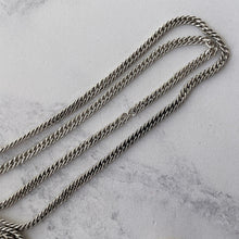 Carica l'immagine nel visualizzatore di Gallery, Victorian Silver 55” Long Guard Chain Necklace With Swivel Clip. Antique Sterling Silver Curb Chain Sautoir Necklace. Victorian Muff Chain