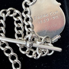 Carica l'immagine nel visualizzatore di Gallery, Antique Silver Pocket Watch Chain With Fob, T-Bar & Dog Clip. Albert Watch Chain. Art Deco Sterling Silver Curb Link Watch Chain Bracelet