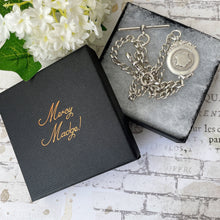 Carica l'immagine nel visualizzatore di Gallery, Antique Silver Pocket Watch Chain With Fob, T-Bar & Dog Clip. Albert Watch Chain. Art Deco Sterling Silver Curb Link Watch Chain Bracelet