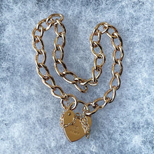 Cargar imagen en el visor de la galería, Vintage English 9ct Gold Curb Link Bracelet With Heart Padlock Clasp