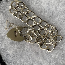 Cargar imagen en el visor de la galería, Vintage English Silver Curb Chain Bracelet With Love Heart Padlock