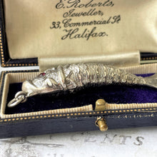 Carica l'immagine nel visualizzatore di Gallery, Antique Victorian Silver & Ruby Articulated Fish Pendant. Aesthetic Era Jewelled Fish Pendant/Watch Fob. Large Silver Novelty Fob Pendant