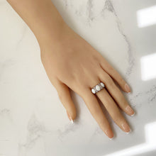 Carica l'immagine nel visualizzatore di Gallery, Vintage 9ct Gold 2.5 Carat Opal & Diamond Ring. Edwardian Revival 3-Stone Trilogy Boat Ring. Antique Style Cocktail Ring, 1970 Hallmarks
