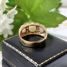 Carica l'immagine nel visualizzatore di Gallery, Vintage 9ct Gold 2.5 Carat Opal & Diamond Ring. Edwardian Revival 3-Stone Trilogy Boat Ring. Antique Style Cocktail Ring, 1970 Hallmarks