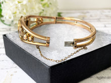 Lade das Bild in den Galerie-Viewer, Victorian Pinchbeck Gold, Diamond & Ruby Bangle. Antique Etruscan Style Yellow Gold Bangle. Mine Cut Diamond, Hot Pink Ruby Antique Bracelet