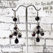Carica l'immagine nel visualizzatore di Gallery, Antique Bohemian Garnet Pendant Drop Earrings. Art Nouveau Sterling Silver Red Garnet Earrings. Arts & Crafts Era Celtic Knot Earrings.