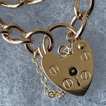 Cargar imagen en el visor de la galería, Vintage English 9ct Gold Curb Link Bracelet With Heart Padlock Clasp