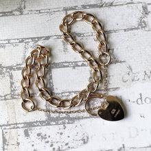 Cargar imagen en el visor de la galería, Vintage English 9ct Gold Curb Link Bracelet With Heart Padlock Clasp