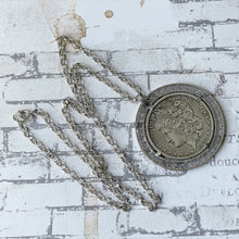 Carica l'immagine nel visualizzatore di Gallery, Antique 1891 Morgan Sterling Silver Dollar Pendant On Belcher Chain. Huge American Liberty Coin Medallion Statement Pendant Necklace.