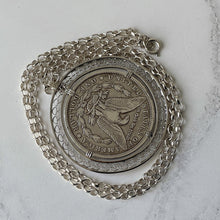 Carica l'immagine nel visualizzatore di Gallery, Antique 1891 Morgan Sterling Silver Dollar Pendant On Belcher Chain. Huge American Liberty Coin Medallion Statement Pendant Necklace.