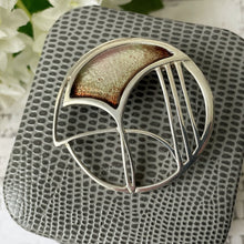Carica l'immagine nel visualizzatore di Gallery, Vintage Scottish Silver Art Nouveau Brooch, Pat Cheney/Ditchfield Glass. Round Stylised Lily Flower Sterling Silver & Enamel Brooch