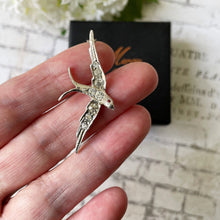 Lade das Bild in den Galerie-Viewer, Antique Silver Paste Diamond Swallow Pendant & Chain. Victorian/Edwardian Sterling Silver Love Bird Pendant Necklace. Sweetheart Jewelry
