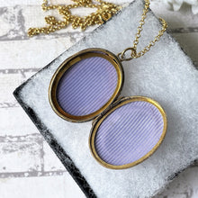 Lade das Bild in den Galerie-Viewer, Victorian Aesthetic Engraved Gold On Silver Locket, 1884 Hallmarks. Antique Engraved Swallow Oval Sweetheart Locket On Chain.