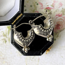 画像をギャラリービューアに読み込む, Vintage Sterling Silver Bali Temple Hoop Earrings. Asian Boat Shaped Silver Huggie Earrings. Balinese Designer BA Suarti Silver Jewellery