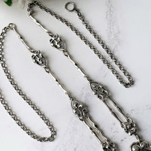 Lade das Bild in den Galerie-Viewer, Vintage Edinburgh Silver Art Nouveau Iris Necklace. Sterling Silver Fancy Chain & Flower Pendant Necklace. Antique Style Lavalier Necklace