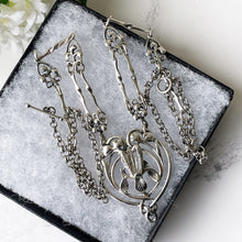 Lade das Bild in den Galerie-Viewer, Vintage Edinburgh Silver Art Nouveau Iris Necklace. Sterling Silver Fancy Chain & Flower Pendant Necklace. Antique Style Lavalier Necklace