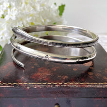 Lade das Bild in den Galerie-Viewer, Art Deco Egyptian Revival Engraved Silver & Enamel Snake Bangle. 1930s 3-Coil Snake Forearm Bangle Bracelet. Antique Love Token Jewellery