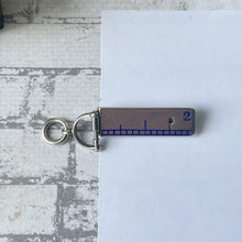 Charger l'image dans la galerie, Victorian Miniature Silver Ruler & Pencil Fob Pendant. Antique Sterling Silver Blue Enamel Margin Ruler. Novelty Letter Writing Accessories