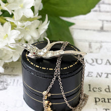 Lade das Bild in den Galerie-Viewer, Antique Silver Paste Diamond Swallow Pendant & Chain. Victorian/Edwardian Sterling Silver Love Bird Pendant Necklace. Sweetheart Jewelry