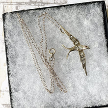 Lade das Bild in den Galerie-Viewer, Antique Silver Paste Diamond Swallow Pendant & Chain. Victorian/Edwardian Sterling Silver Love Bird Pendant Necklace. Sweetheart Jewelry