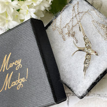 Lade das Bild in den Galerie-Viewer, Antique Silver Paste Diamond Swallow Pendant & Chain. Victorian/Edwardian Sterling Silver Love Bird Pendant Necklace. Sweetheart Jewelry