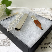 Lade das Bild in den Galerie-Viewer, Antique Sterling Silver Pencil Necklace. Edwardian Antique Flat Pencil Pendant Fob, Chester 1914. Pencil Jewelry, Writing Pendant & Chain