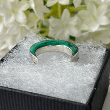 画像をギャラリービューアに読み込む, Victorian Scottish Malachite & Silver Crescent Moon Brooch. Small Antique "Honeymoon" Lapel/Tie/Cravat/Stock Pin. Scottish Pebble Jewelry