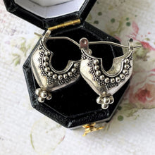 画像をギャラリービューアに読み込む, Vintage Sterling Silver Bali Temple Hoop Earrings. Asian Boat Shaped Silver Huggie Earrings. Balinese Designer BA Suarti Silver Jewellery