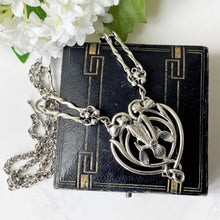 Lade das Bild in den Galerie-Viewer, Vintage Edinburgh Silver Art Nouveau Iris Necklace. Sterling Silver Fancy Chain & Flower Pendant Necklace. Antique Style Lavalier Necklace