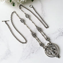 Lade das Bild in den Galerie-Viewer, Vintage Edinburgh Silver Art Nouveau Iris Necklace. Sterling Silver Fancy Chain & Flower Pendant Necklace. Antique Style Lavalier Necklace