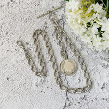 Lade das Bild in den Galerie-Viewer, Large Antique Silver Albert Watch Chain With Goldsmiths & Silversmiths Fob . Watch Chain Curb Link Necklace, Medal Pendant, T-Bar, Dog Clip