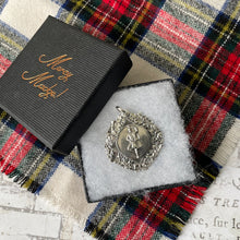 Cargar imagen en el visor de la galería, Vintage Scottish Silver Highland Fling Fob Pendant Necklace. Large Engraved Thistle, Rose & Shamrock Scottish Dancing Medal Dated 1954.