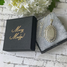 画像をギャラリービューアに読み込む, Vintage Edwardian Style Sterling Silver Oval Locket & Curb Chain. Repousse Engraved English Silver Photo/Keepsake Locket Pendant Necklace
