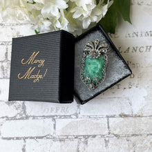 Lade das Bild in den Galerie-Viewer, Antique Art Deco Silver & Simulated Carved Jade Dress Clip. 1920s Green Czech Peking Glass Sterling Silver Flower Brooch Pendant