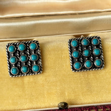 画像をギャラリービューアに読み込む, Vintage Zuni Silver Petit Point Turquoise Cluster Earrings. Arts & Crafts Sterling Silver Screw Back Earrings. Native American Jewellery