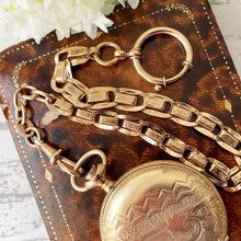 Carica l'immagine nel visualizzatore di Gallery, Antique 14ct Rolled Rose Gold Fancy Link Short Watch Chain. Edwardian Engraved Albertina, Dog Clip & Large Bolt Ring. Watch Chain Bracelet