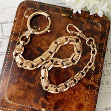 Carica l'immagine nel visualizzatore di Gallery, Antique 14ct Rolled Rose Gold Fancy Link Short Watch Chain. Edwardian Engraved Albertina, Dog Clip & Large Bolt Ring. Watch Chain Bracelet