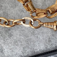 Carica l'immagine nel visualizzatore di Gallery, Antique 14ct Rolled Rose Gold Fancy Link Short Watch Chain. Edwardian Engraved Albertina, Dog Clip & Large Bolt Ring. Watch Chain Bracelet