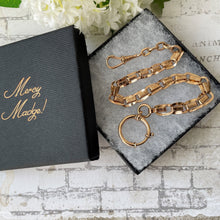 Carica l'immagine nel visualizzatore di Gallery, Antique 14ct Rolled Rose Gold Fancy Link Short Watch Chain. Edwardian Engraved Albertina, Dog Clip & Large Bolt Ring. Watch Chain Bracelet