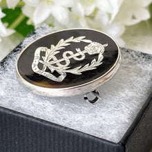Cargar imagen en el visor de la galería, Antique Royal Army Medical Corps Silver Sweetheart Brooch, 1916 Hallmark. Edwardian Piqué Work Miniature Army Badge Pin. Love Token Jewelry